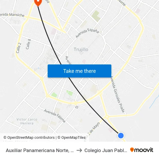 Auxiliar Panamericana Norte, 320 to Colegio Juan Pablo II map