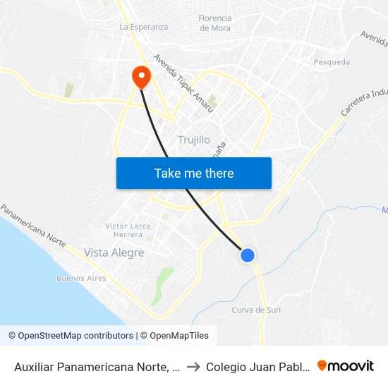 Auxiliar Panamericana Norte, 500 to Colegio Juan Pablo II map