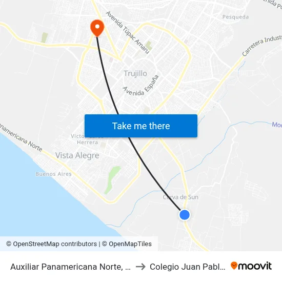 Auxiliar Panamericana Norte, 112 to Colegio Juan Pablo II map