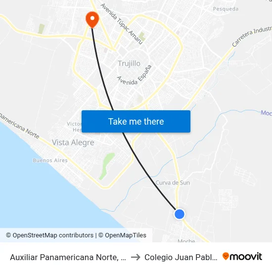 Auxiliar Panamericana Norte, 555 to Colegio Juan Pablo II map