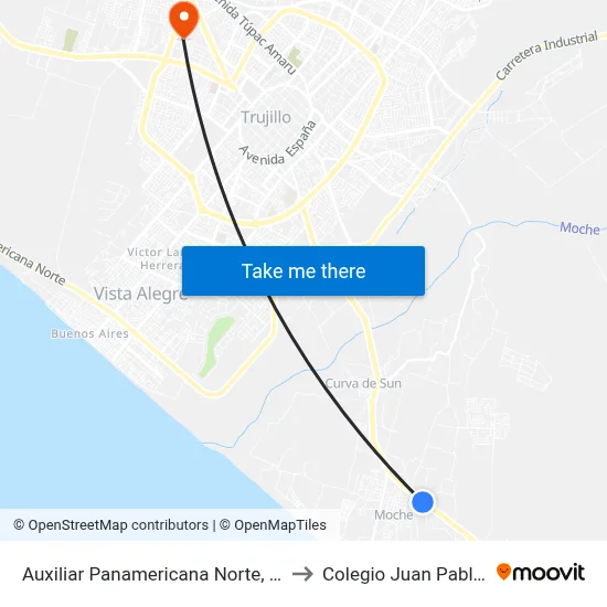 Auxiliar Panamericana Norte, 350 to Colegio Juan Pablo II map