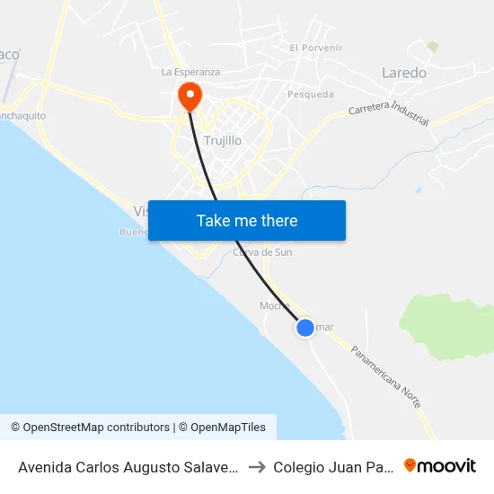 Avenida Carlos Augusto Salaverry, 644 to Colegio Juan Pablo II map