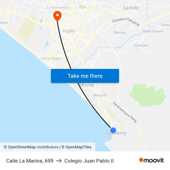 Calle La Marina, 699 to Colegio Juan Pablo II map