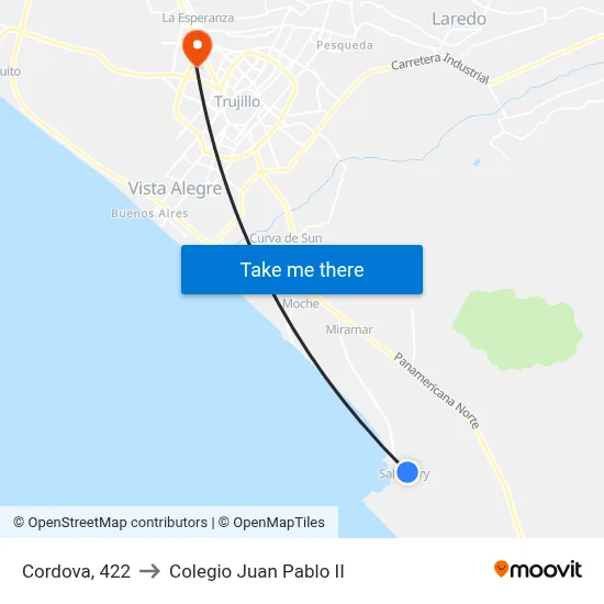 Cordova, 422 to Colegio Juan Pablo II map