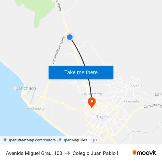 Avenida Miguel Grau, 103 to Colegio Juan Pablo II map