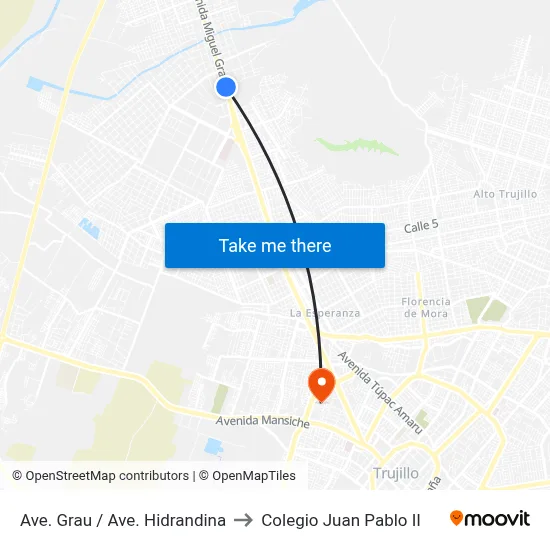 Ave. Grau / Ave. Hidrandina to Colegio Juan Pablo II map