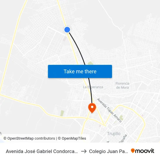 Avenida José Gabriel Condorcanqui, 11 to Colegio Juan Pablo II map