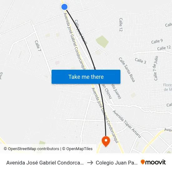 Avenida José Gabriel Condorcanqui, 53 to Colegio Juan Pablo II map
