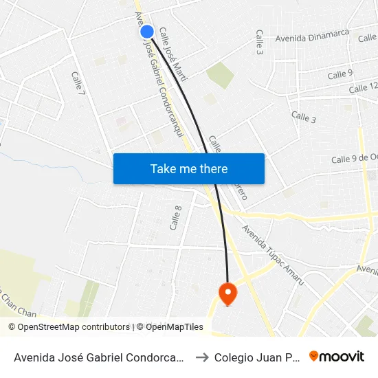 Avenida José Gabriel Condorcanqui, 2492 to Colegio Juan Pablo II map