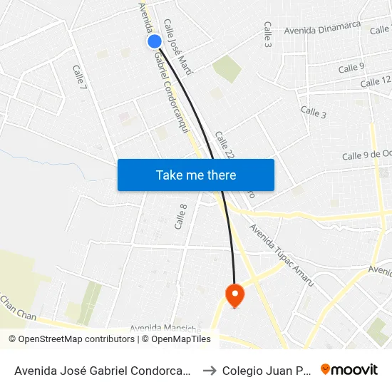 Avenida José Gabriel Condorcanqui, 2313 to Colegio Juan Pablo II map