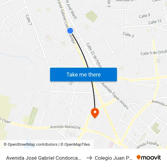 Avenida José Gabriel Condorcanqui, 1839 to Colegio Juan Pablo II map