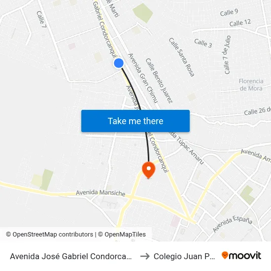 Avenida José Gabriel Condorcanqui, 1525 to Colegio Juan Pablo II map