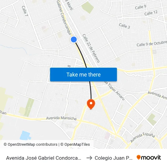 Avenida José Gabriel Condorcanqui, 1474 to Colegio Juan Pablo II map