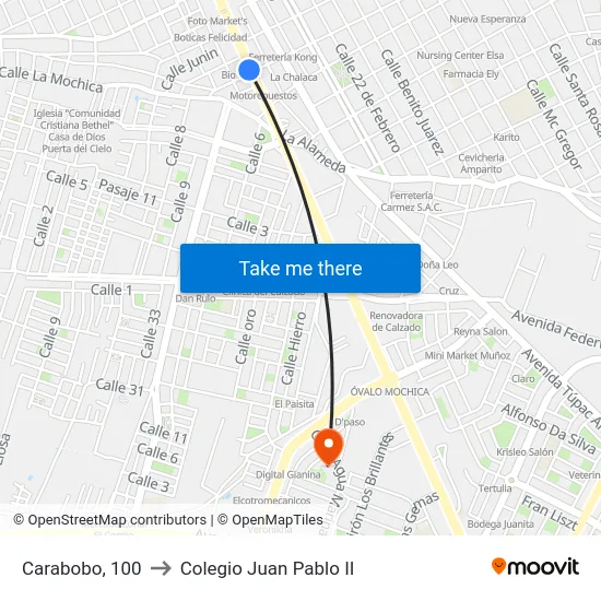 Carabobo, 100 to Colegio Juan Pablo II map