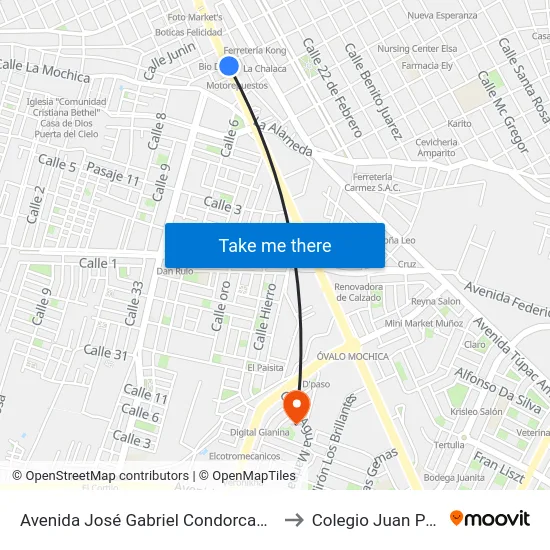 Avenida José Gabriel Condorcanqui, 1084 to Colegio Juan Pablo II map