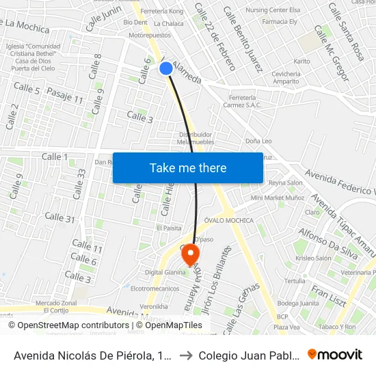 Avenida Nicolás De Piérola, 1836 to Colegio Juan Pablo II map