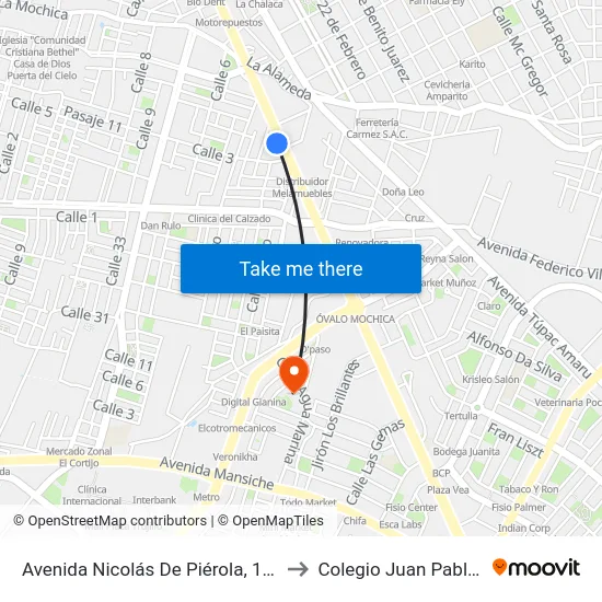 Avenida Nicolás De Piérola, 1845 to Colegio Juan Pablo II map