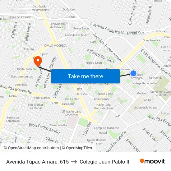Avenida Túpac Amaru, 615 to Colegio Juan Pablo II map