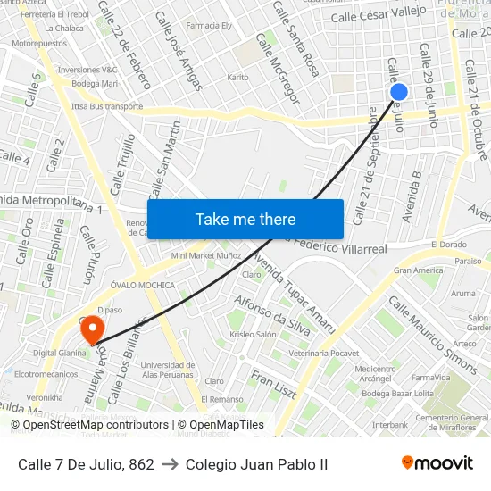 Calle 7 De Julio, 862 to Colegio Juan Pablo II map