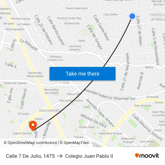 Calle 7 De Julio, 1475 to Colegio Juan Pablo II map