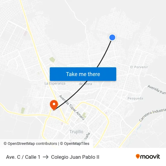 Ave. C / Calle 1 to Colegio Juan Pablo II map