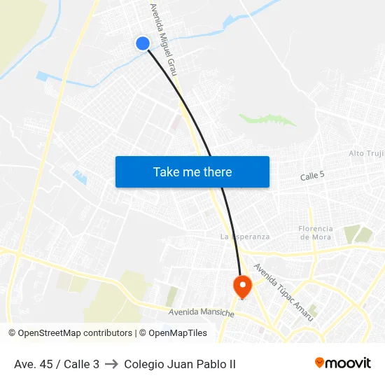 Ave. 45 / Calle 3 to Colegio Juan Pablo II map