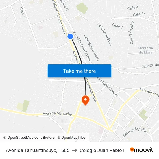 Avenida Tahuantinsuyo, 1505 to Colegio Juan Pablo II map