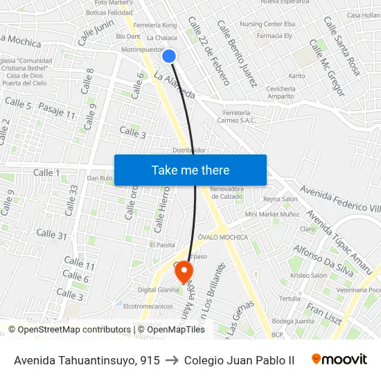 Avenida Tahuantinsuyo, 915 to Colegio Juan Pablo II map