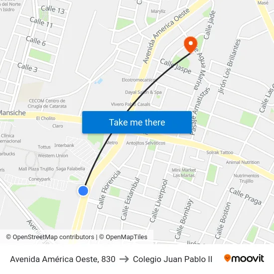 Avenida América Oeste, 830 to Colegio Juan Pablo II map