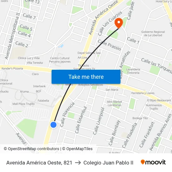 Avenida América Oeste, 821 to Colegio Juan Pablo II map