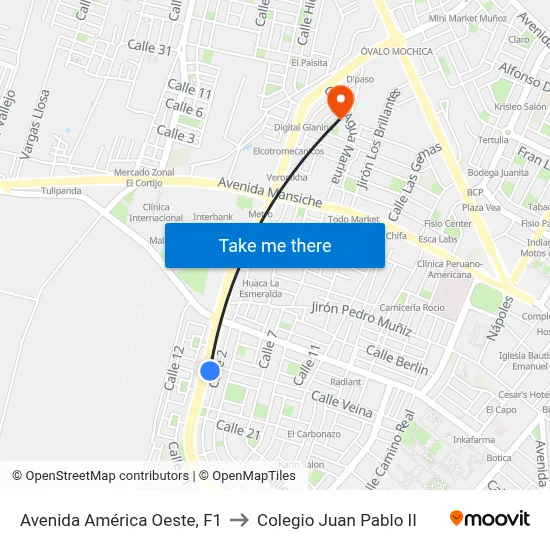Avenida América Oeste, F1 to Colegio Juan Pablo II map