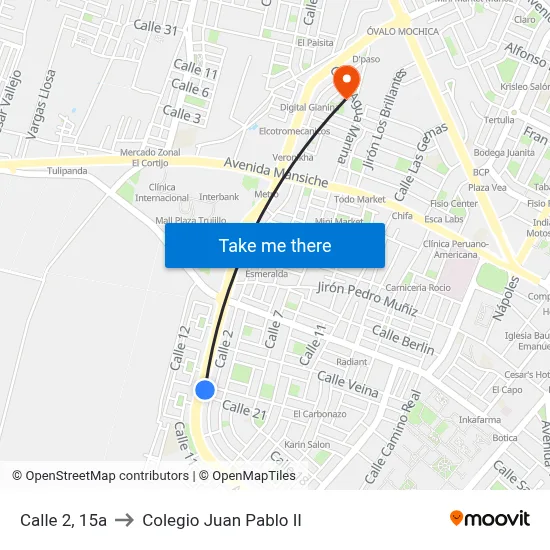 Calle 2, 15a to Colegio Juan Pablo II map