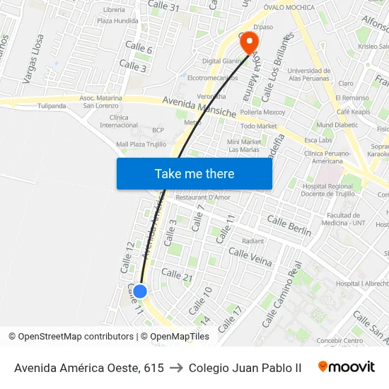 Avenida América Oeste, 615 to Colegio Juan Pablo II map