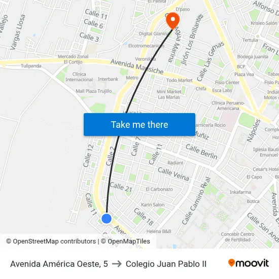 Avenida América Oeste, 5 to Colegio Juan Pablo II map