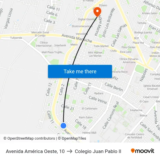 Avenida América Oeste, 10 to Colegio Juan Pablo II map