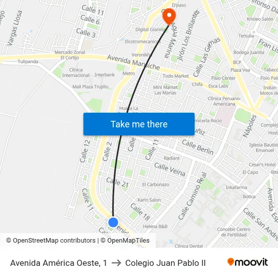 Avenida América Oeste, 1 to Colegio Juan Pablo II map