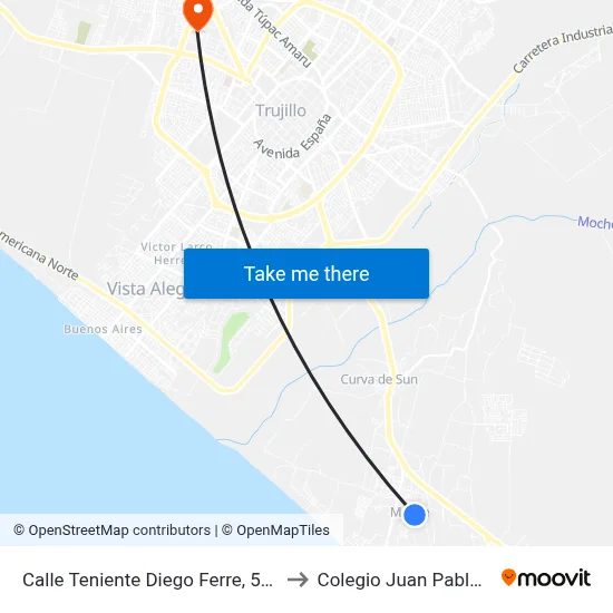 Calle Teniente Diego Ferre, 588 to Colegio Juan Pablo II map