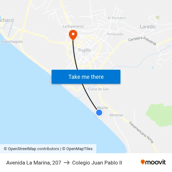 Avenida La Marina, 207 to Colegio Juan Pablo II map