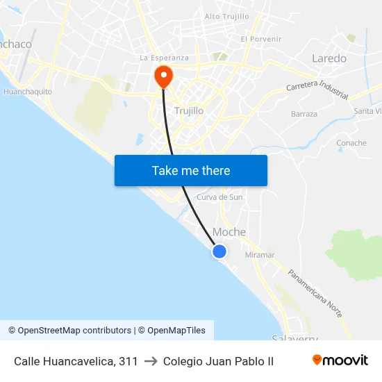 Calle Huancavelica, 311 to Colegio Juan Pablo II map