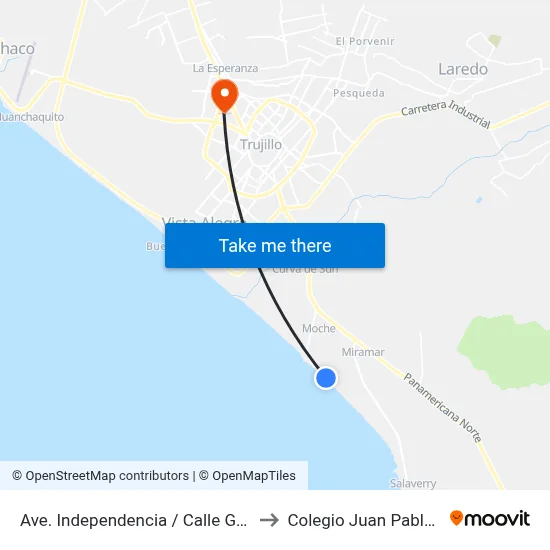 Ave. Independencia / Calle Grau to Colegio Juan Pablo II map