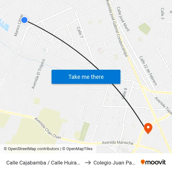 Calle Cajabamba / Calle Huiracocha to Colegio Juan Pablo II map