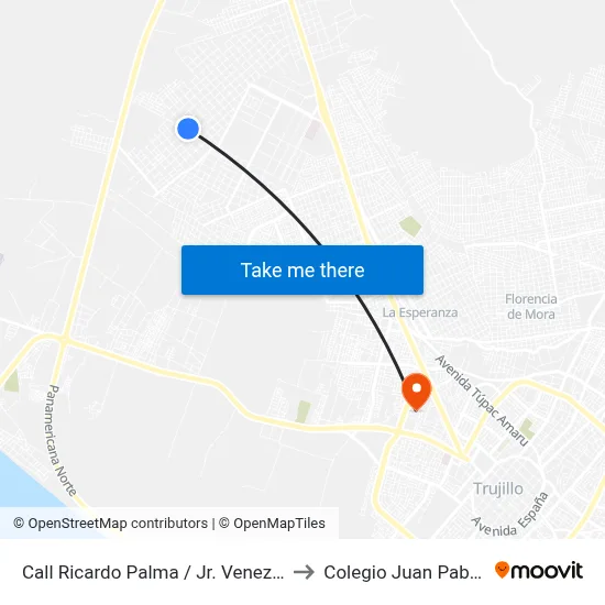 Call Ricardo Palma / Jr. Venezuela to Colegio Juan Pablo II map