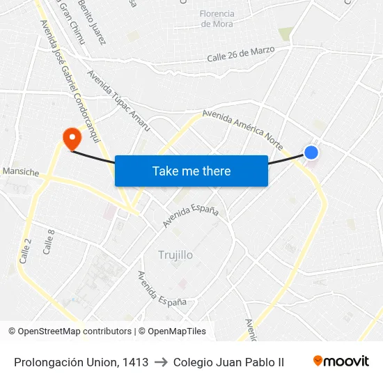 Prolongación Union, 1413 to Colegio Juan Pablo II map