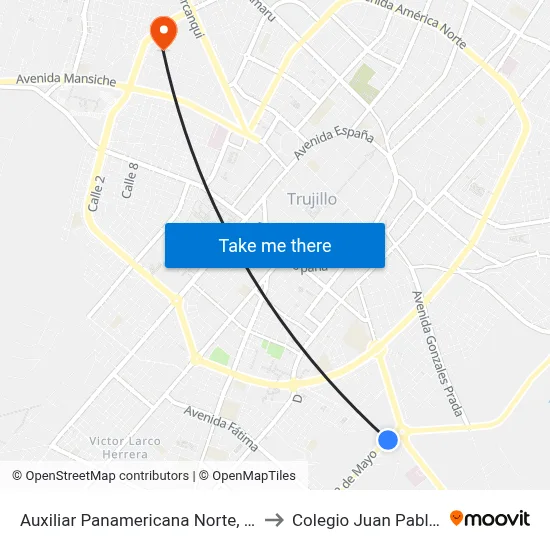 Auxiliar Panamericana Norte, 206 to Colegio Juan Pablo II map