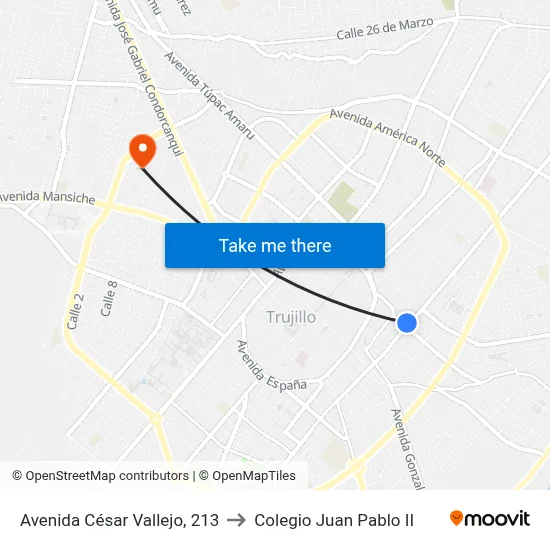 Avenida César Vallejo, 213 to Colegio Juan Pablo II map