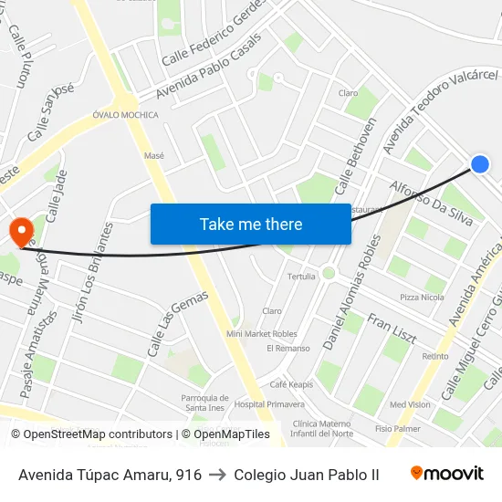 Avenida Túpac Amaru, 916 to Colegio Juan Pablo II map