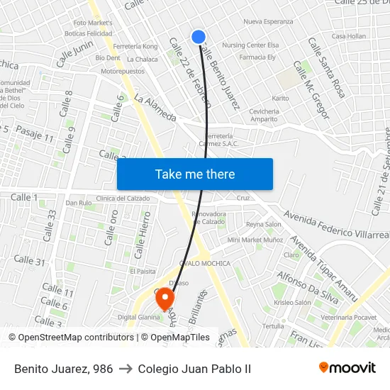 Benito Juarez, 986 to Colegio Juan Pablo II map