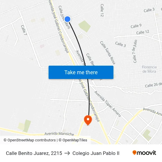 Calle Benito Juarez, 2215 to Colegio Juan Pablo II map