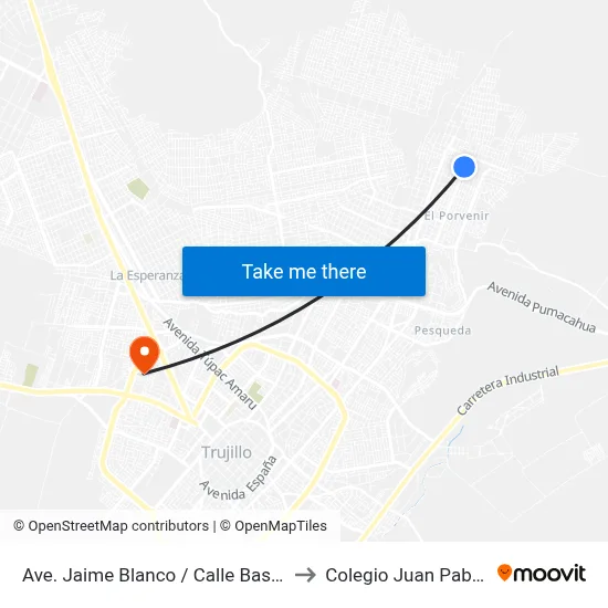 Ave. Jaime Blanco / Calle Basadre to Colegio Juan Pablo II map