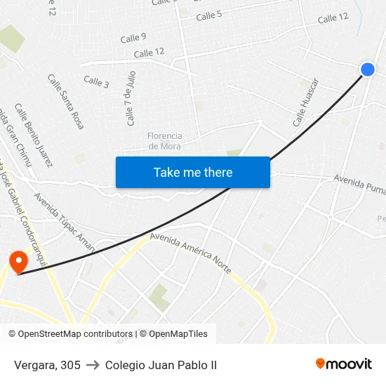 Vergara, 305 to Colegio Juan Pablo II map